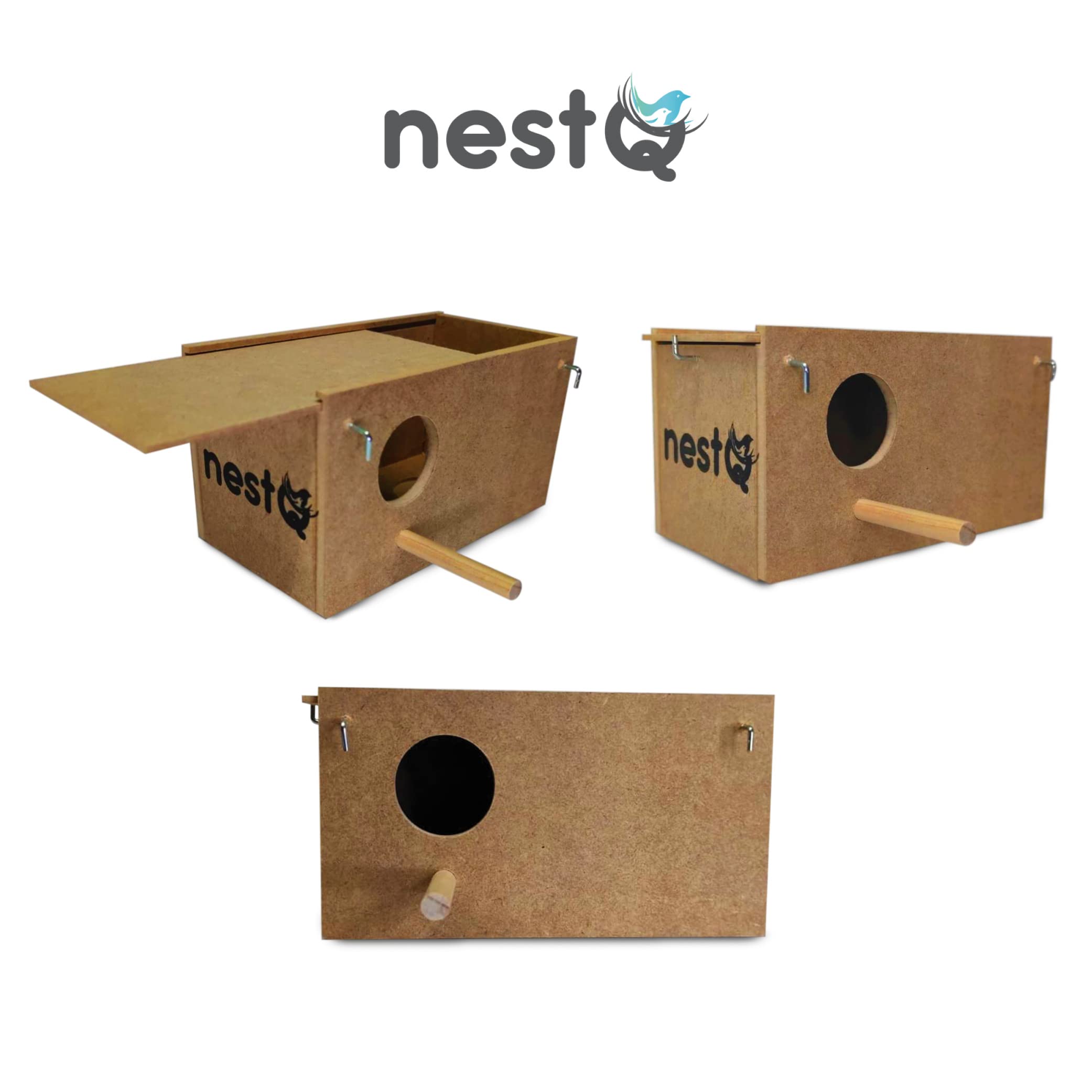 Nido per pappagallini in legno 20x11x11 cm con ganci per gabbia