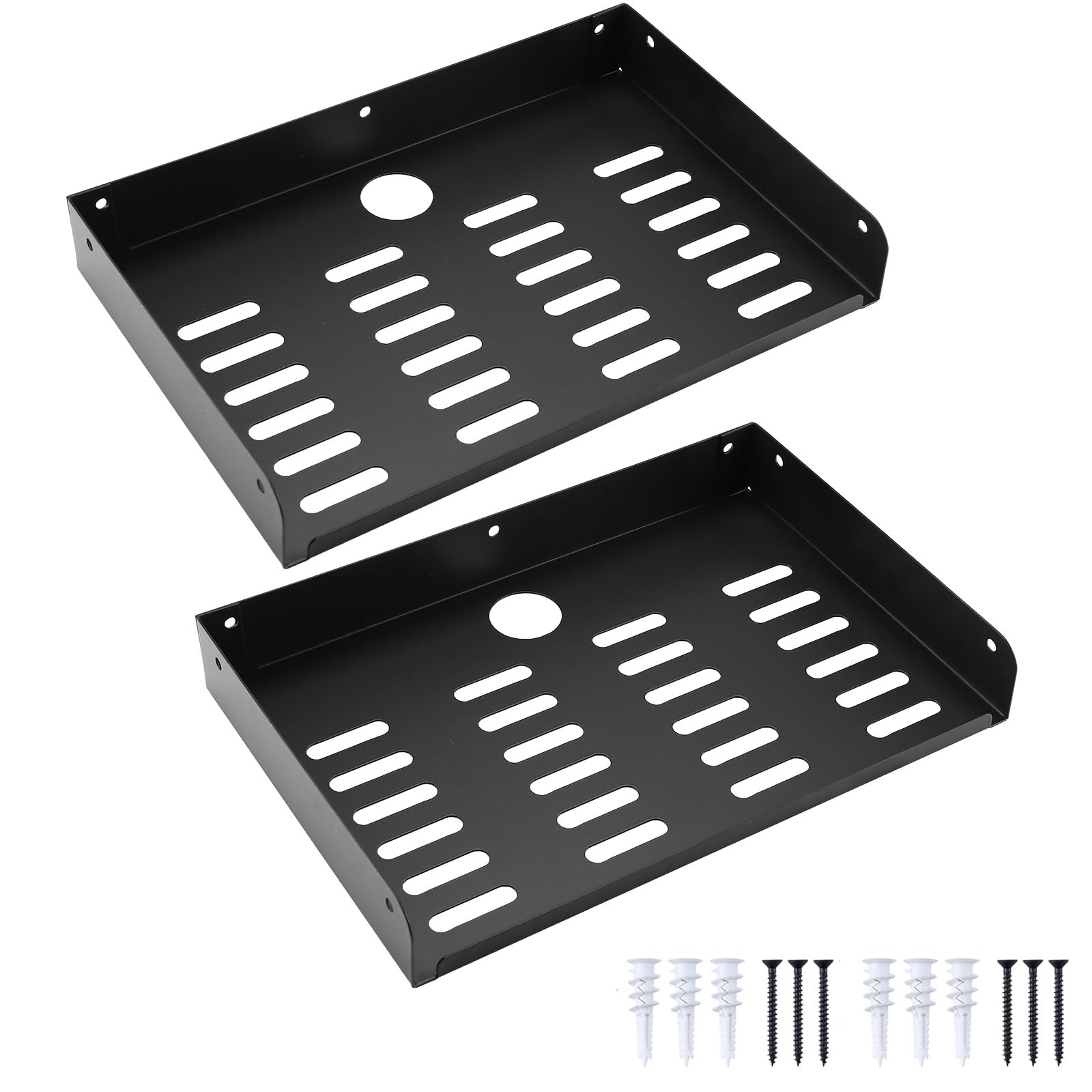 Moderno scaffale da parete in metallo, 30,5 x 20,3 cm, set di 2 mensole galleggianti per TV, conent, router, console di gioco, lettore DVD, Home Sto Solut