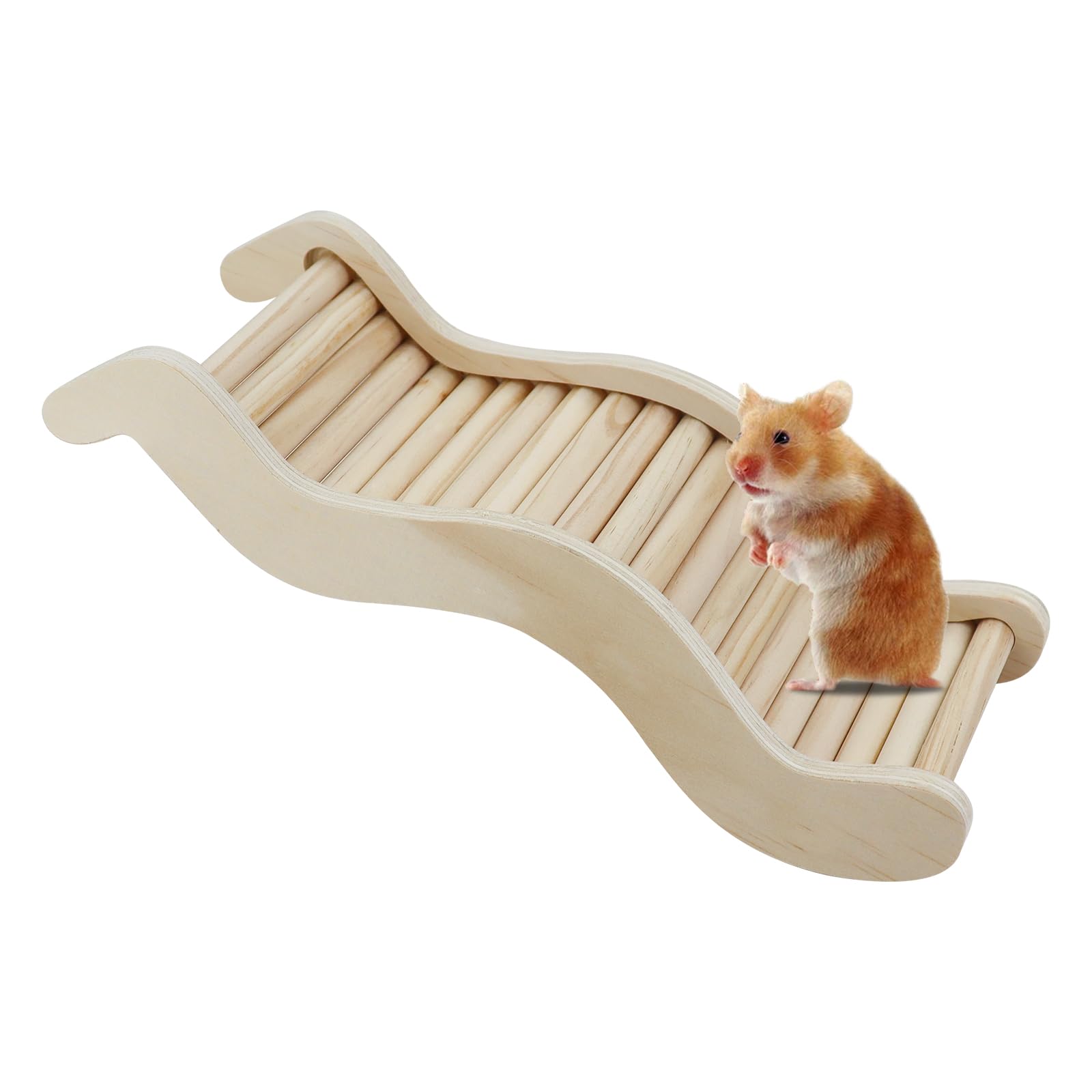 LuckyOpt Wooden Hamster Climbing Toy, Funny Hamster Ladder Bridge Cage Decor, Hamsters Cage Accessories Hamsters Bridge for Gerbils, Rat, Chipmunks, and Other Small Animals (M)