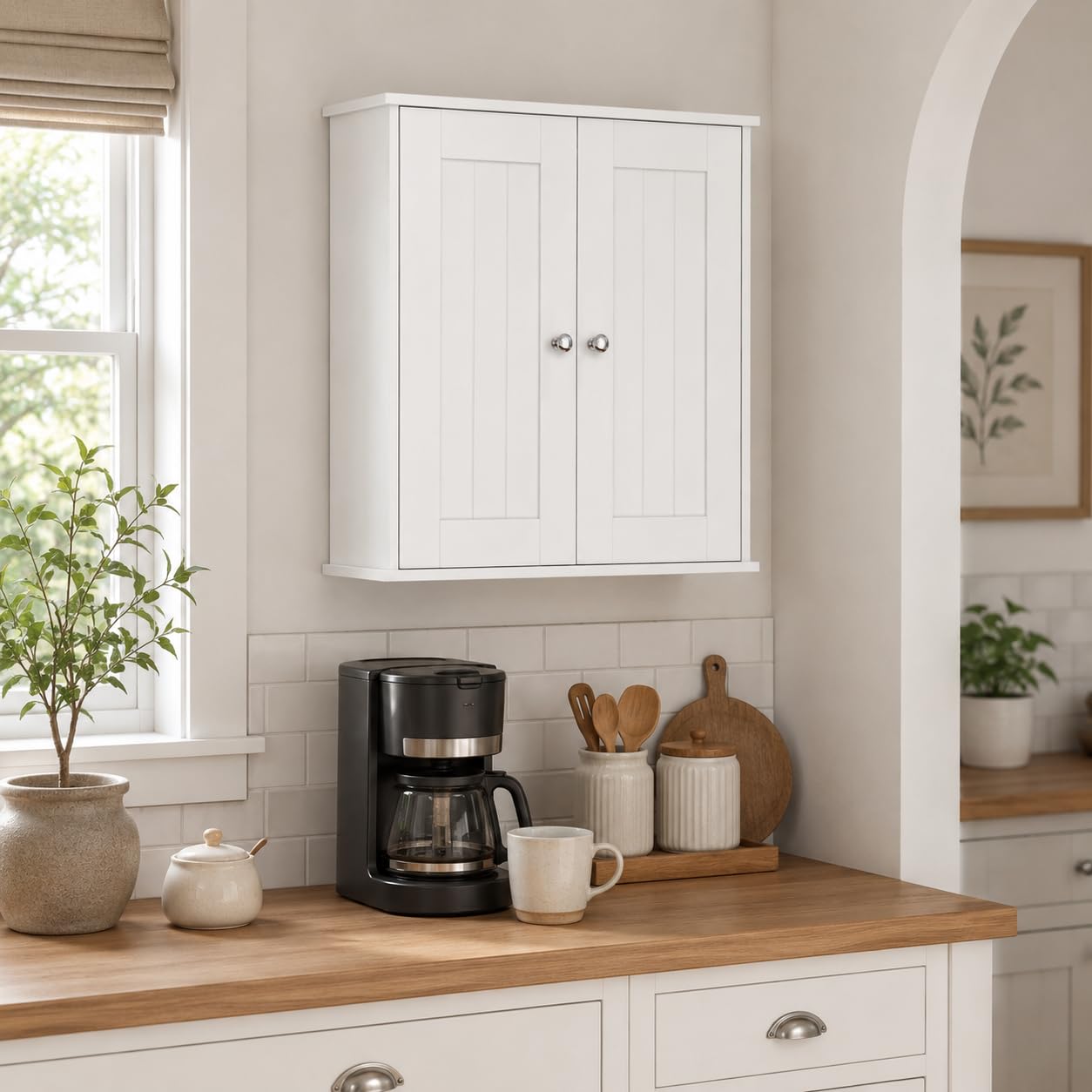 Armoire Murale de Salle de Bain à 2 Portes, Blanche | Étagères réglables, rangement au-dessus des toilettes, pour salle de bain, cuisine, entrée et buanderie