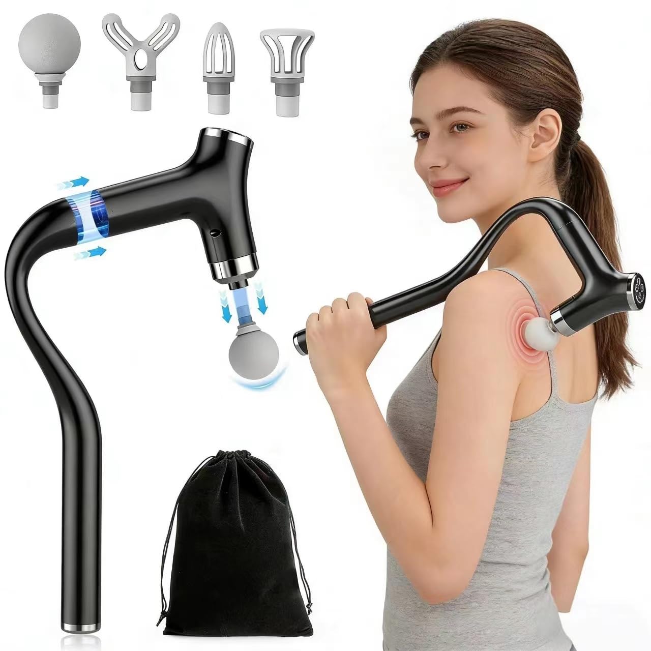 patpaw 2-in-1 Detachable Back Massager Deep Tissue,12-Speed Percussion Handheld Massage Gun with Ergonomic Extension Handle, 8mm Stroke Muscle