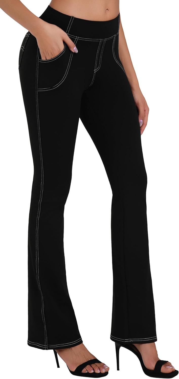 Sunzel Flare Leggings for Women, High Waisted Stretchy Yoga Pants with Tummy Control and Pockets, 32" Inseam - Image 2
