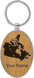 LaserGram Oval Keychain, Country Silhouette Canada, Personalized Engraving Included (Metal Frame)