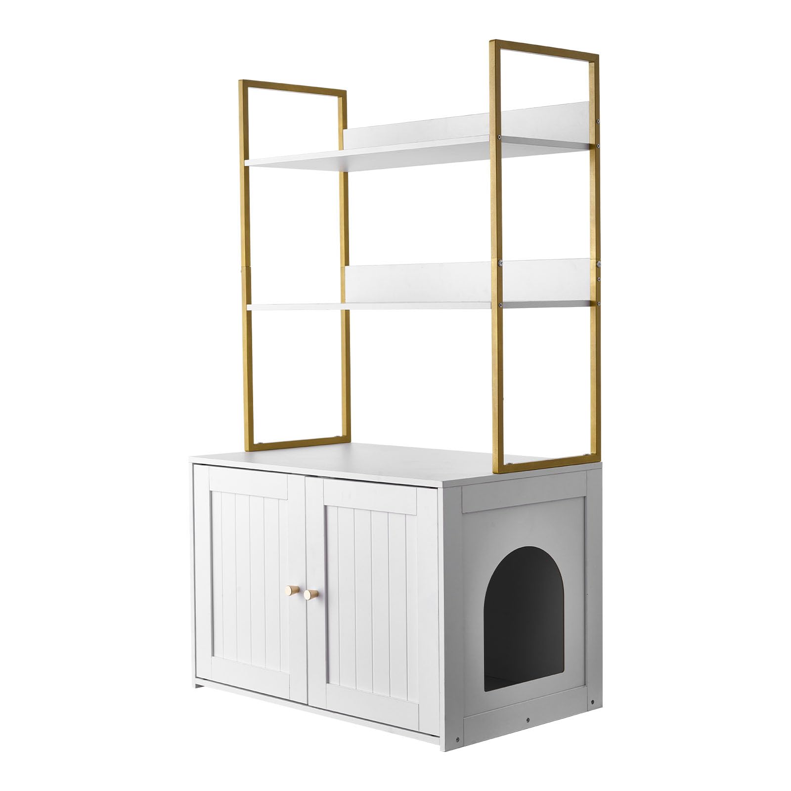VEVOR Arenero para Gatos, 700 x 450 x 1245 mm, con Patas de Metal y Estantes de Almacenamiento de 2 Niveles, Caseta para Gatos, Compatible con la Mayoría de Areneros, Ideal para el Salón, Blanco