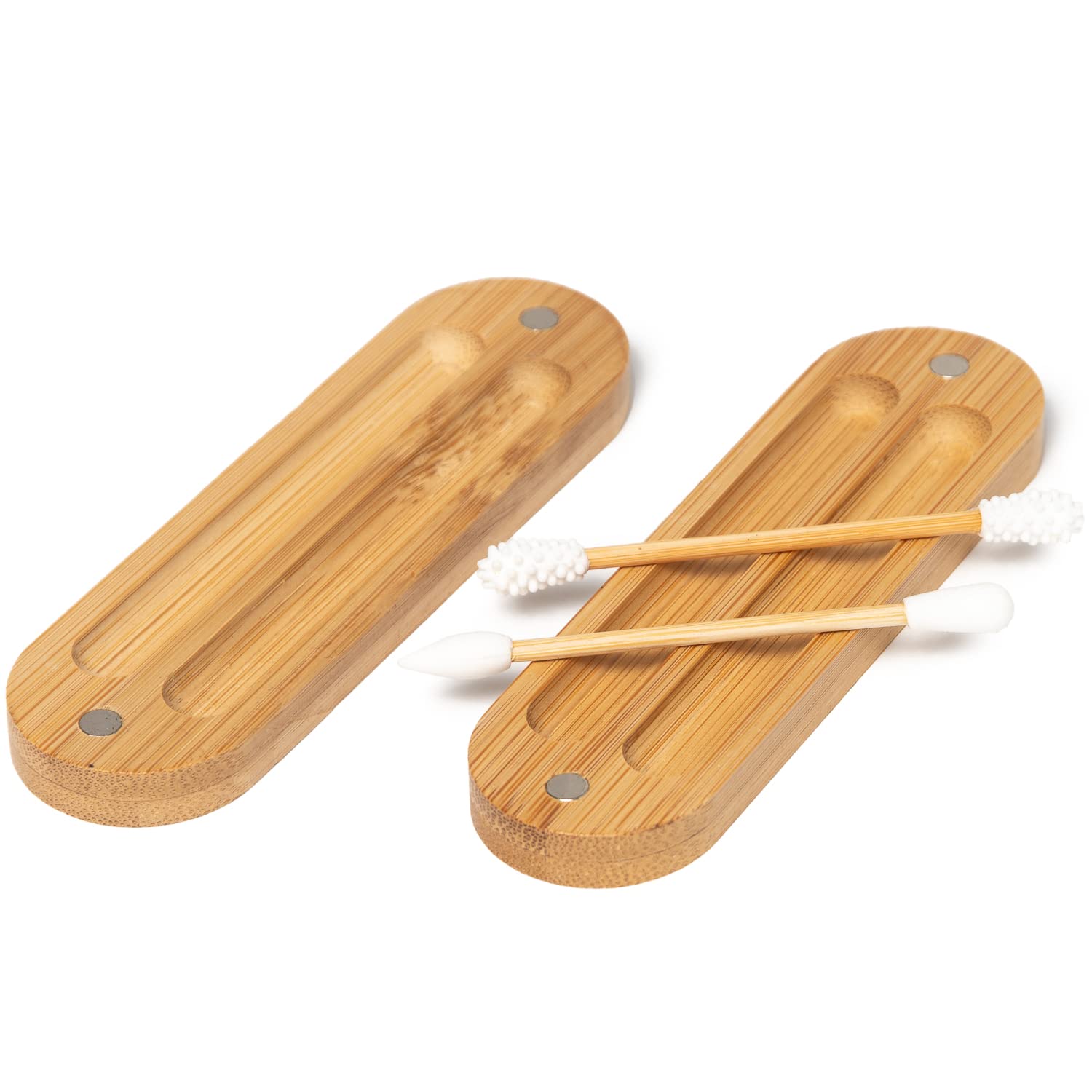 Embouts d'oreille en silicone lavables et boîte en bambou biologique | Coton-tige réutilisable pour les oreilles, | 2 écouvillons inclus | Tampon de maquillage | Produit écologique | Par New Living