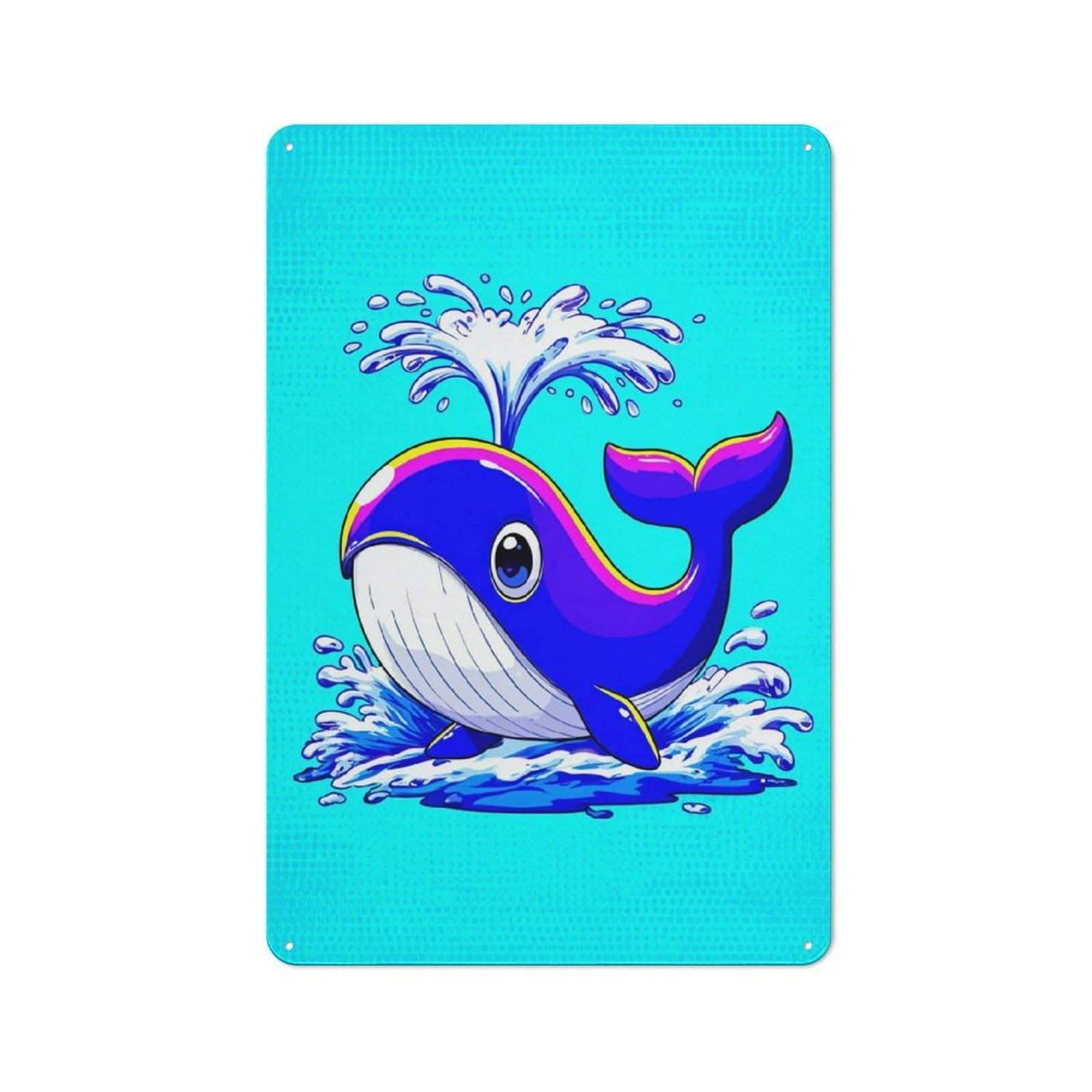 Junmoney Colorful Cartoon Whale Splash Country Vintage Metal Wall Decor 30X20cm, Country Metal Sign For Kitchen, Cottage, Porch Or Garden Room