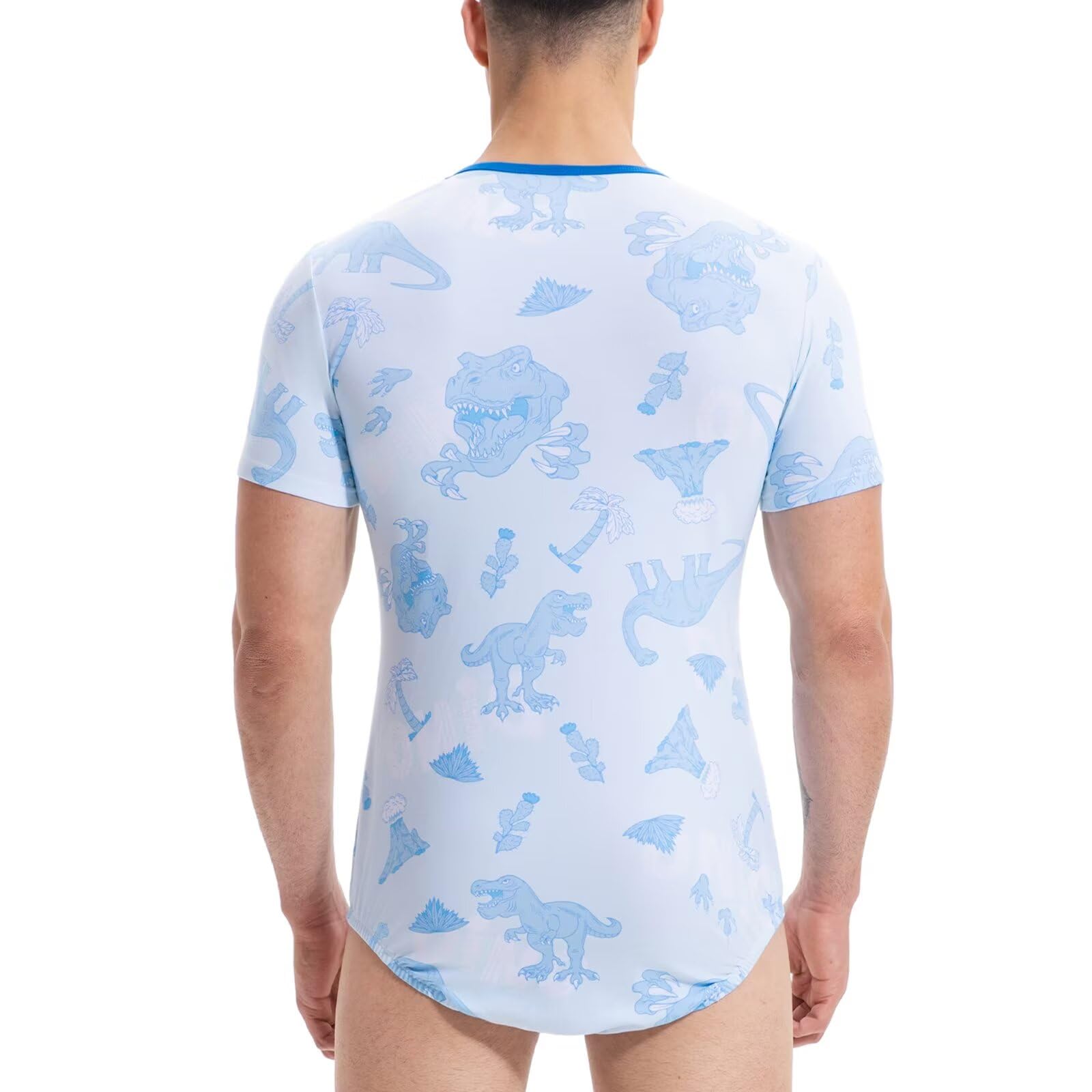Landofgenie Body Homme à Manches Courtes - Combishort à Imprimé Cartoon Intégral avec Pressions à l'entrejambe pour Adulte