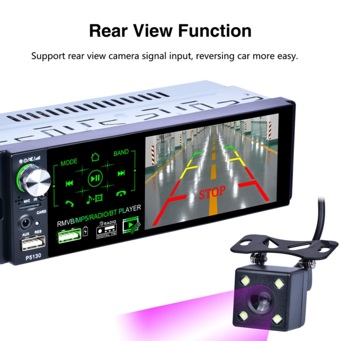 Artibetter Lecteur Mp5 Tuner FM Intégré Écran Tactile Capacitif pour Voiture 4,1 Pouces Puissance Maximale 50w X 4, Boîtier Plastique et Métal Noir
