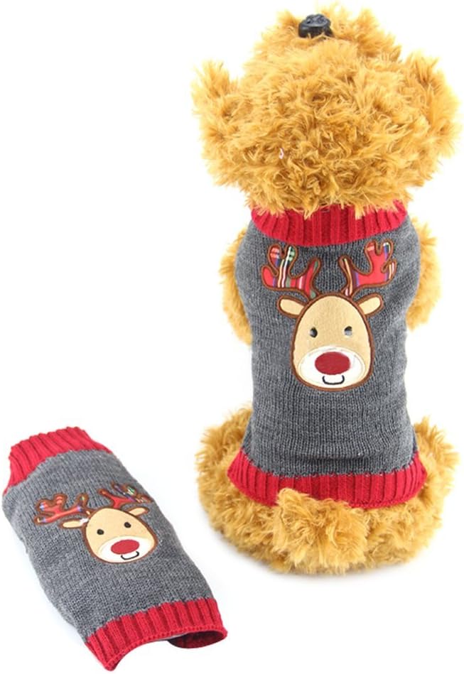 Delifur Dog Ugly Christmas Sweater Cute Reindeer Xmas Clothes Holiday Winter Sweater for Puppy Kitten Cats (S, Reindeer)