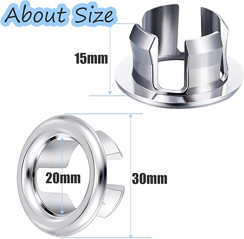 Miniatura 2 de Paquete de 4 fundas para anillo de desbordamiento para fregadero de baño de cocina, agujero redondo de desbordamiento, tapa de desagüe, inserción en