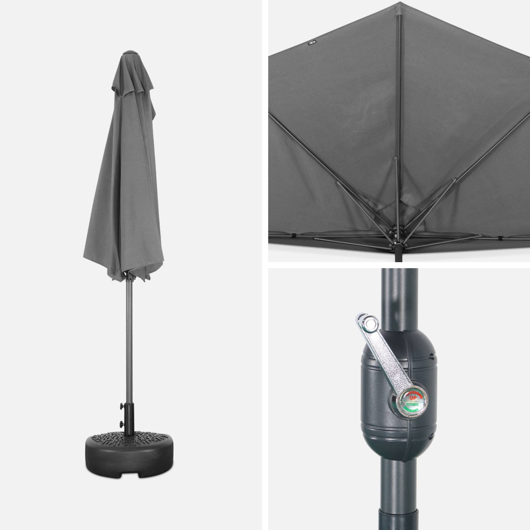 Alice's Garden - Parasol de balcon Ø250cm – CALVI – Demi-parasol droit mât central en aluminium avec manivelle d’ouverture