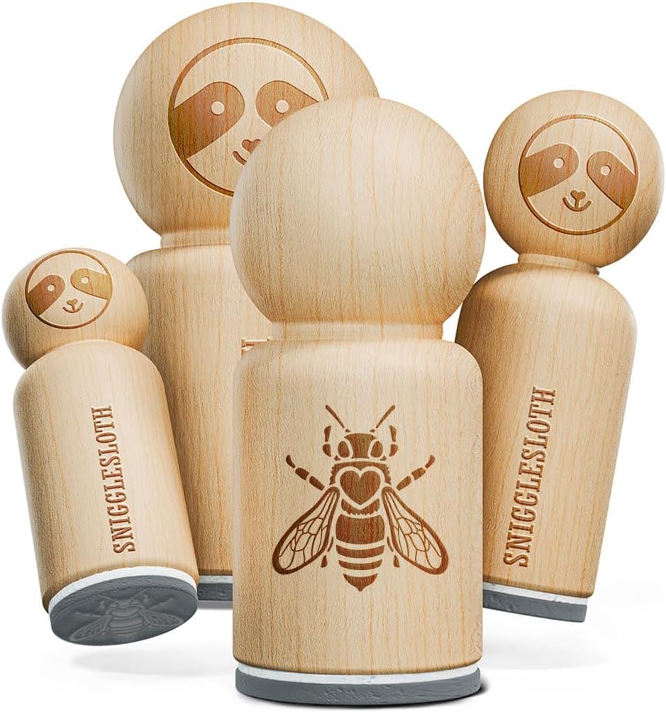 Honey Bee with Heart on Back Rubber Stamp for Stamping Crafting Planners - 1/2 Inch Mini