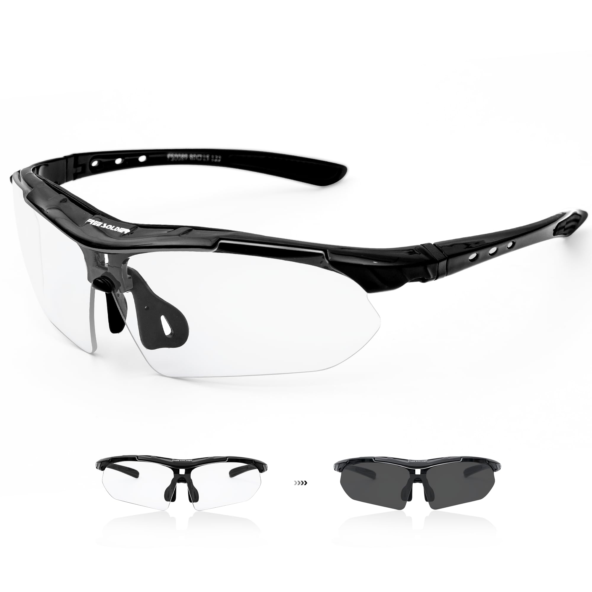 FREE SOLDIER Fotochromatyczne okulary rowerowe, uniseks, sportowe okulary przeciwsłoneczne z ochroną UV400, przezroczyste szkła do jazdy na rowerze, jazdy na rowerze, MTB