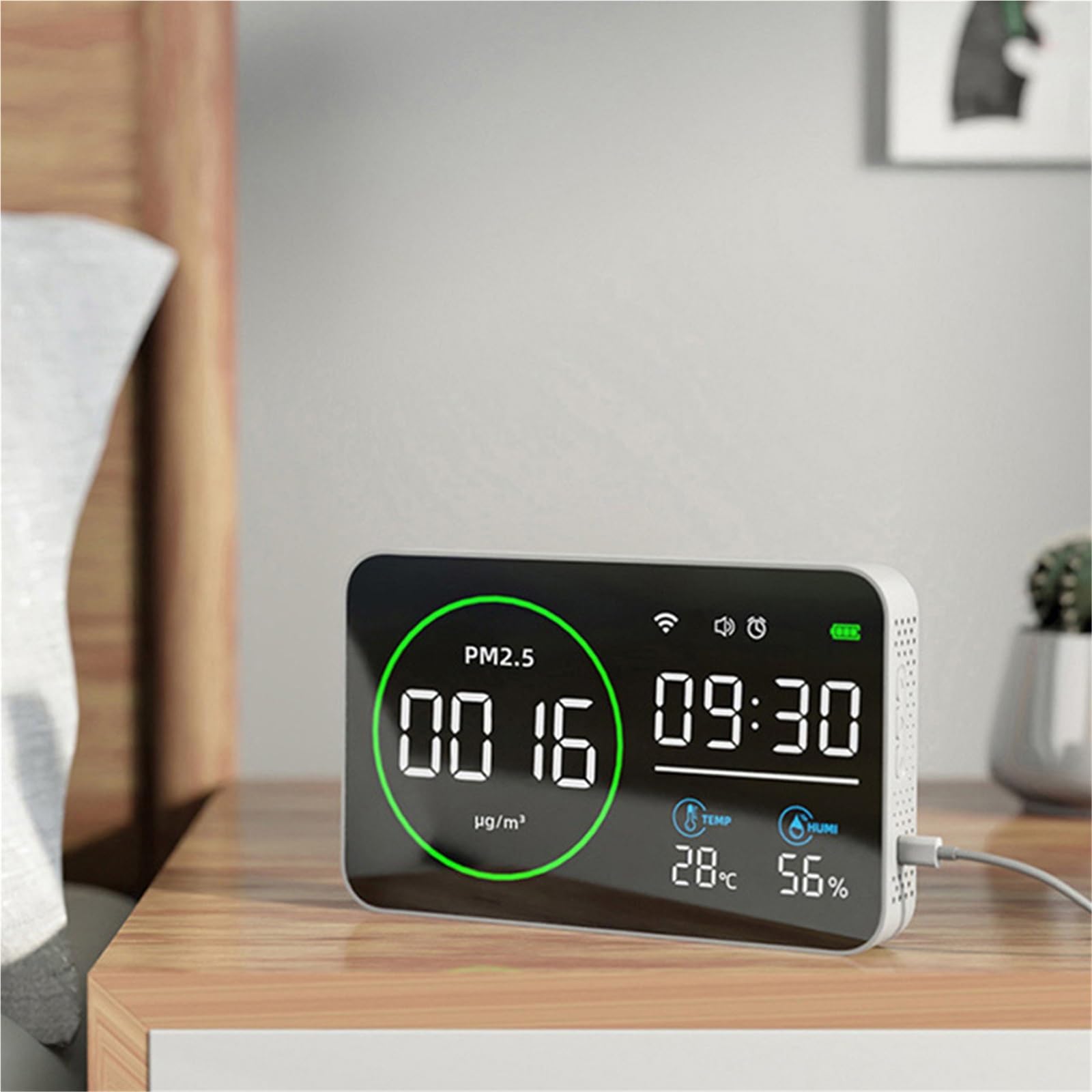 Detector de Gases, Monitor de Temperatura y Humedad PM2.5, Detector Digital Calidad del Aire 4 en 1 con Pantalla LED