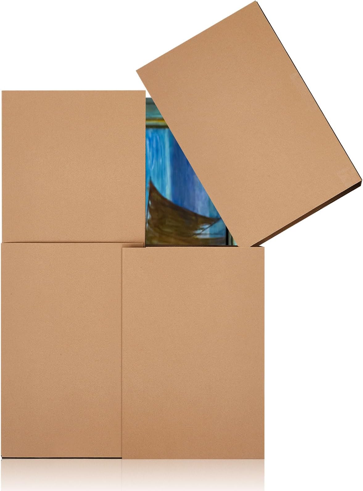 Ireer 2 Sets Picture Mirror Moving Boxes Large 40" x 60" x 3 1/2" Mirror Box Adjustable Flat Screen TV Container for Moving Framed Art Shipping Tool Kraft Cardboard Corrugated Packaging Container