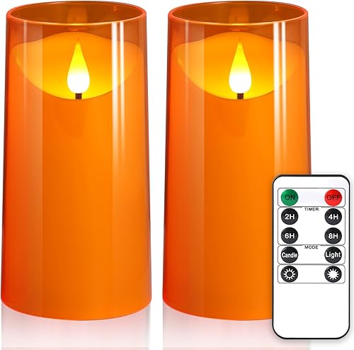 NURADA Velas sin llama velas de pilar LED de acrílico irrompible con mecha 3D que funcionan con pilas, velas de batería con control remoto y