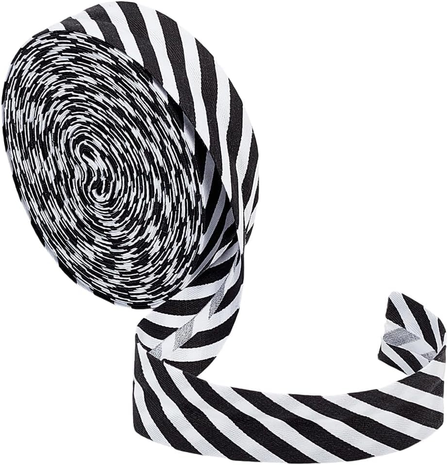 10.94 Yards Black White Stripe Bias Binding, 7/8 Inch Wide Christmas Striped Ribbon Polyester Twill Striped Piping Ribbon for DIY Garment Sewing Seaming Piping Quilting