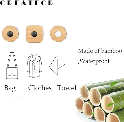 Miniatura 5 de Ganchos de madera para colgar en la pared, para colgar en la puerta, para ropa, autoadhesivos, para cortina de ducha de madera, gancho decorativo