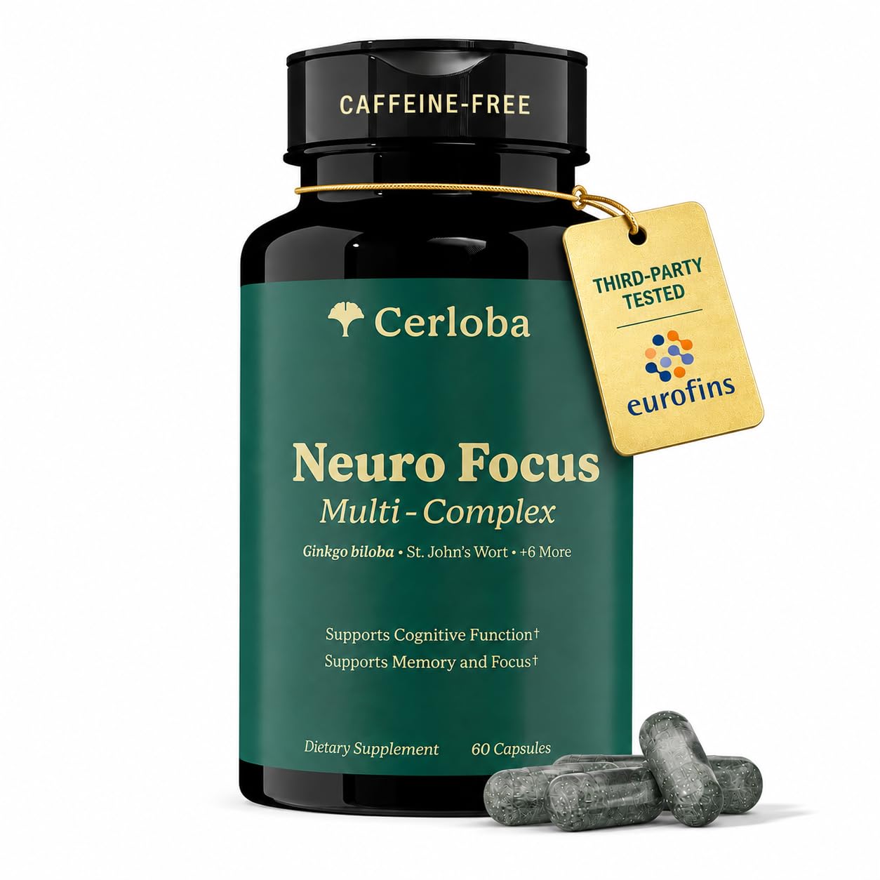 Brain Supplements for Memory and Focus - Caffeine Free - 60 ct