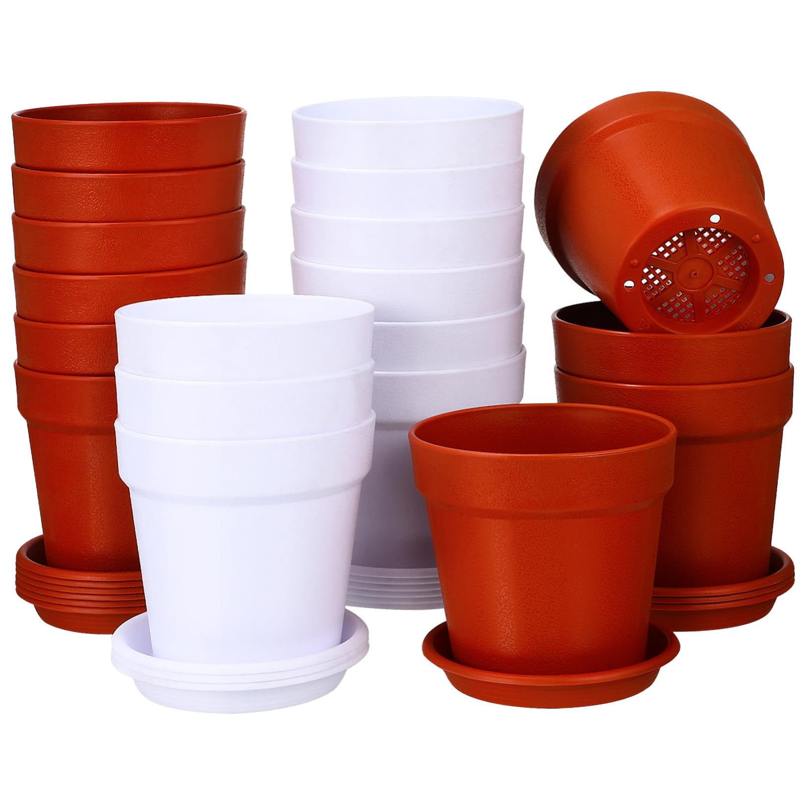 Happyyami 24Pcs Flower Pots with Saucers Plastic Nursery Pots for Indoor Plants Succulents and Home Decor Drainage for Healthy Growth