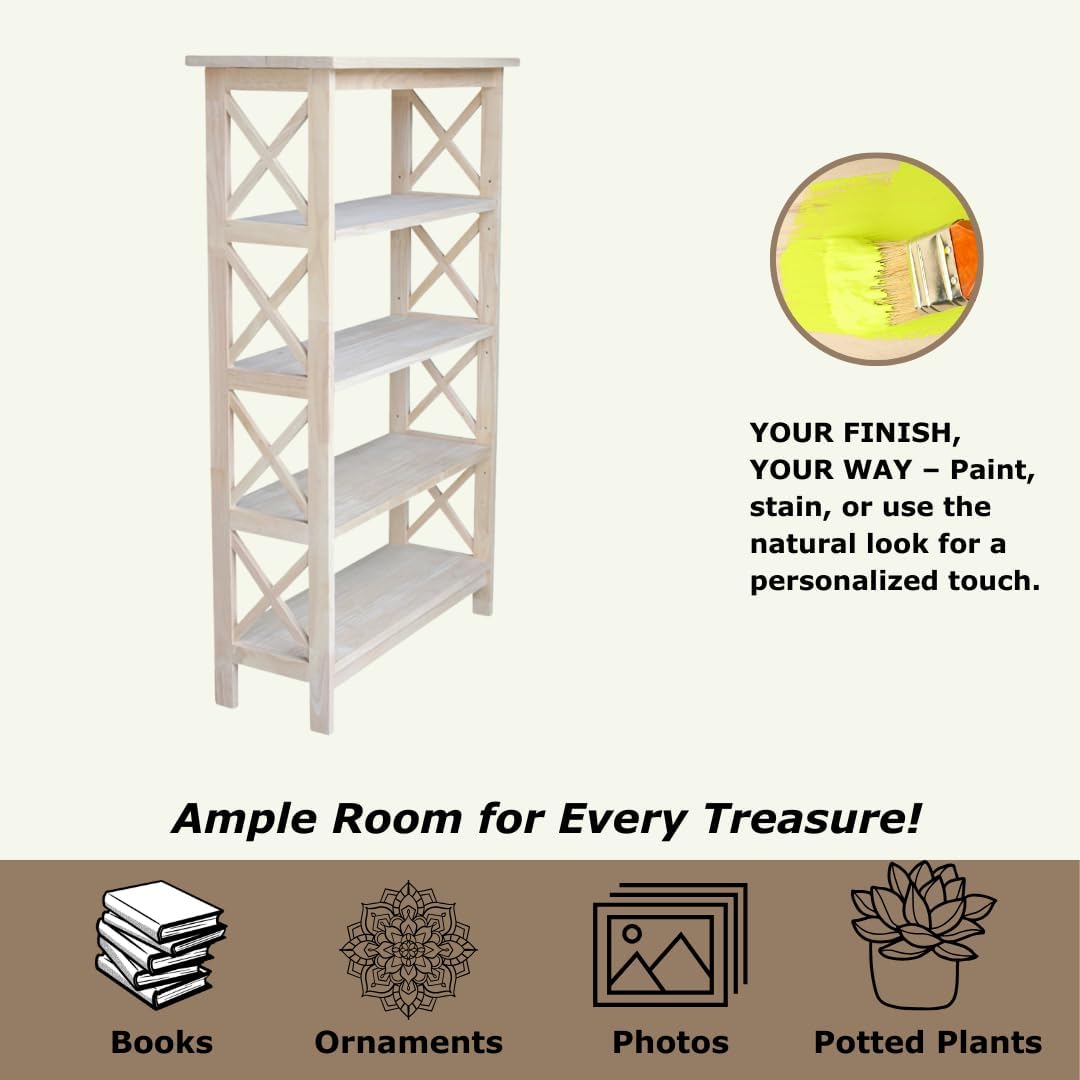 Solid Wood X-Sided Shelf Unit - 4 Tier