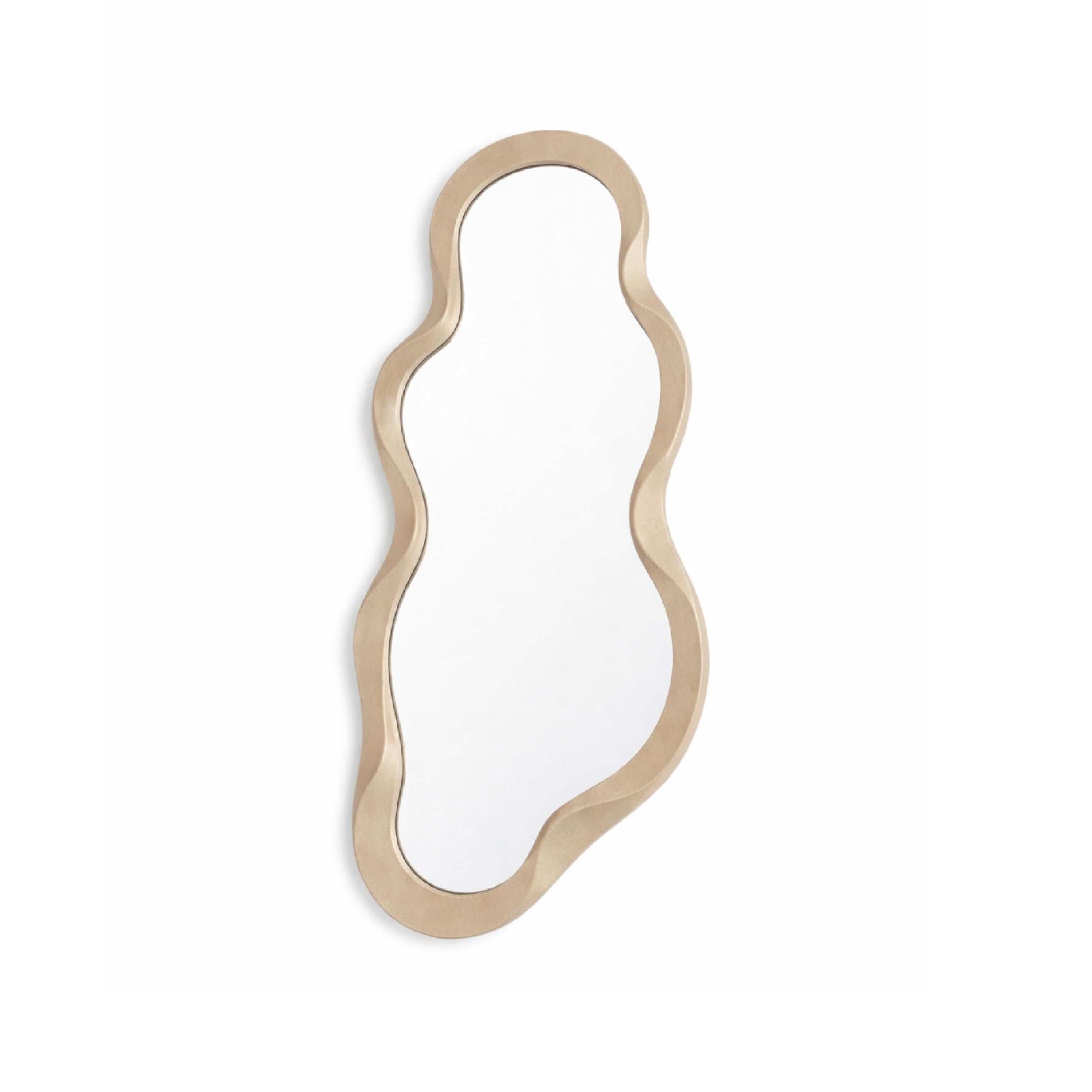 Baroni Home Specchio da Parete Design con Cornice Ondulata in Plastica color Sabbia, Specchio Decorativo Moderno per Soggiorno, Bagno, Camera e Ingresso, 35x76 cm