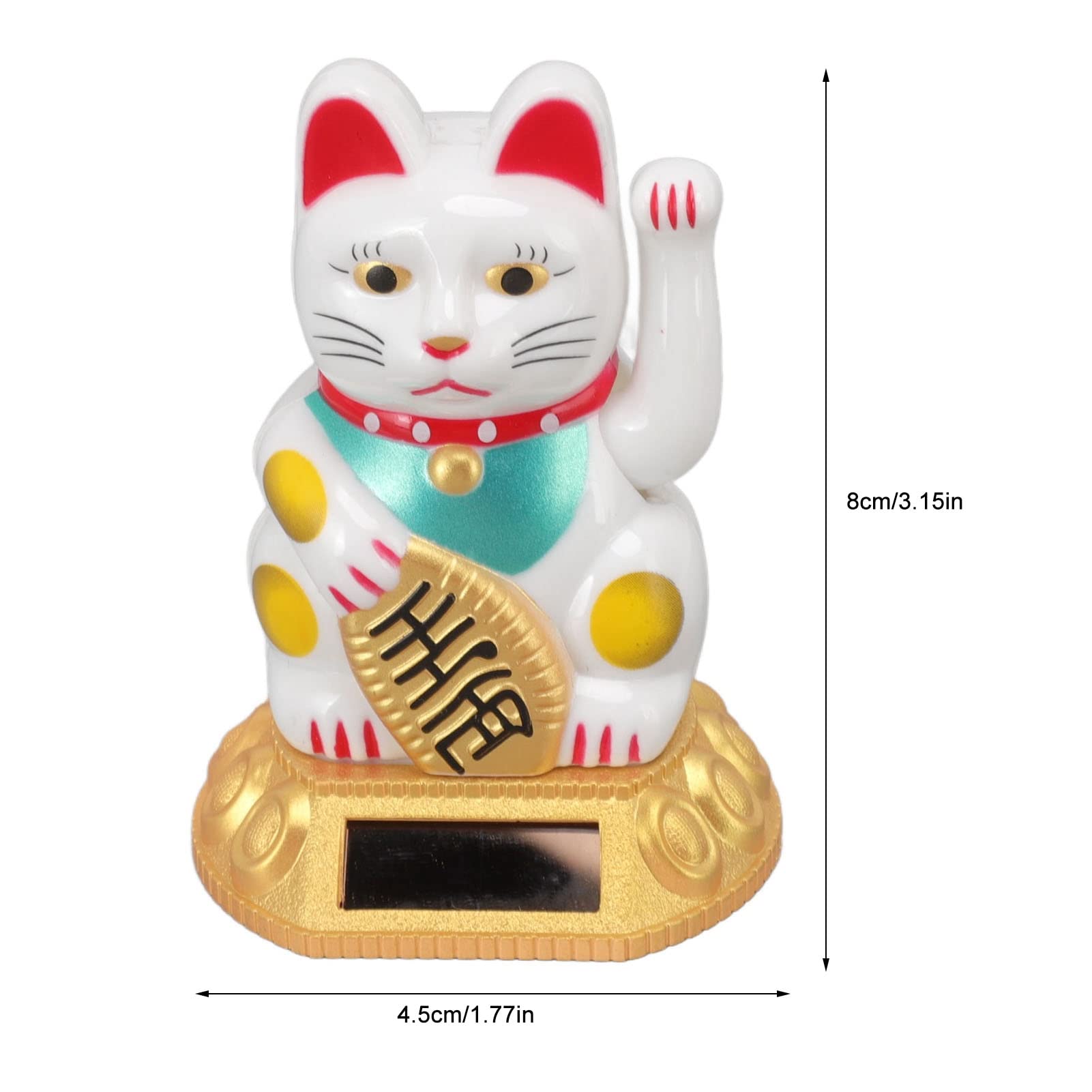 Jeanoko Lucky Money Cat Solar Light Induction Statue Decoration Waving Arm Cat Ornament For Home Car Ornaments(White) - Image 2
