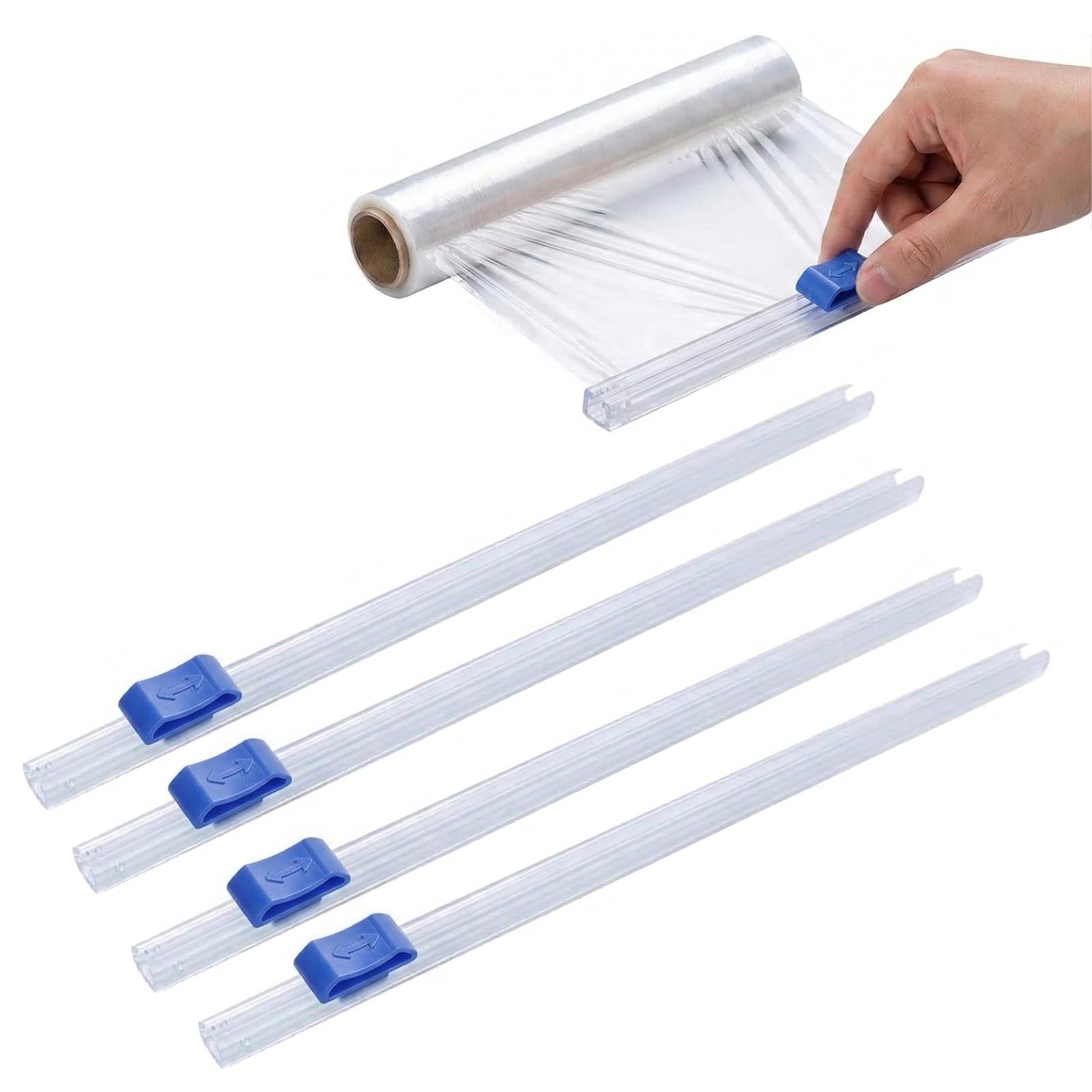 4 Pezzi Taglia Pellicola da Cucina, Taglierina a Scorrimento 330mm per Dispenser Pellicola e Alluminio, Ricambio con Montaggio a Incastro Altezza 5.5mm, Accessori per Organizzazione Cucina