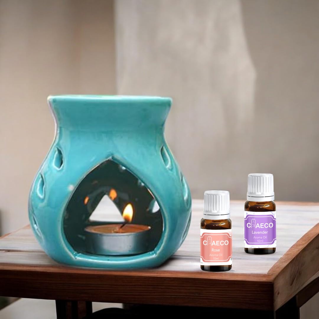 CHAECO Ceramic Aroma Oil Burner/Diffuser with 1 Tea Light Candle & 2 Fragnance Oil (English Lavender & Rosy Romance 10 ml) for Home Fragnance (Set of 1,Sky Blue) (B0BC15S297) Amazon Price History, Amazon Price Tracker