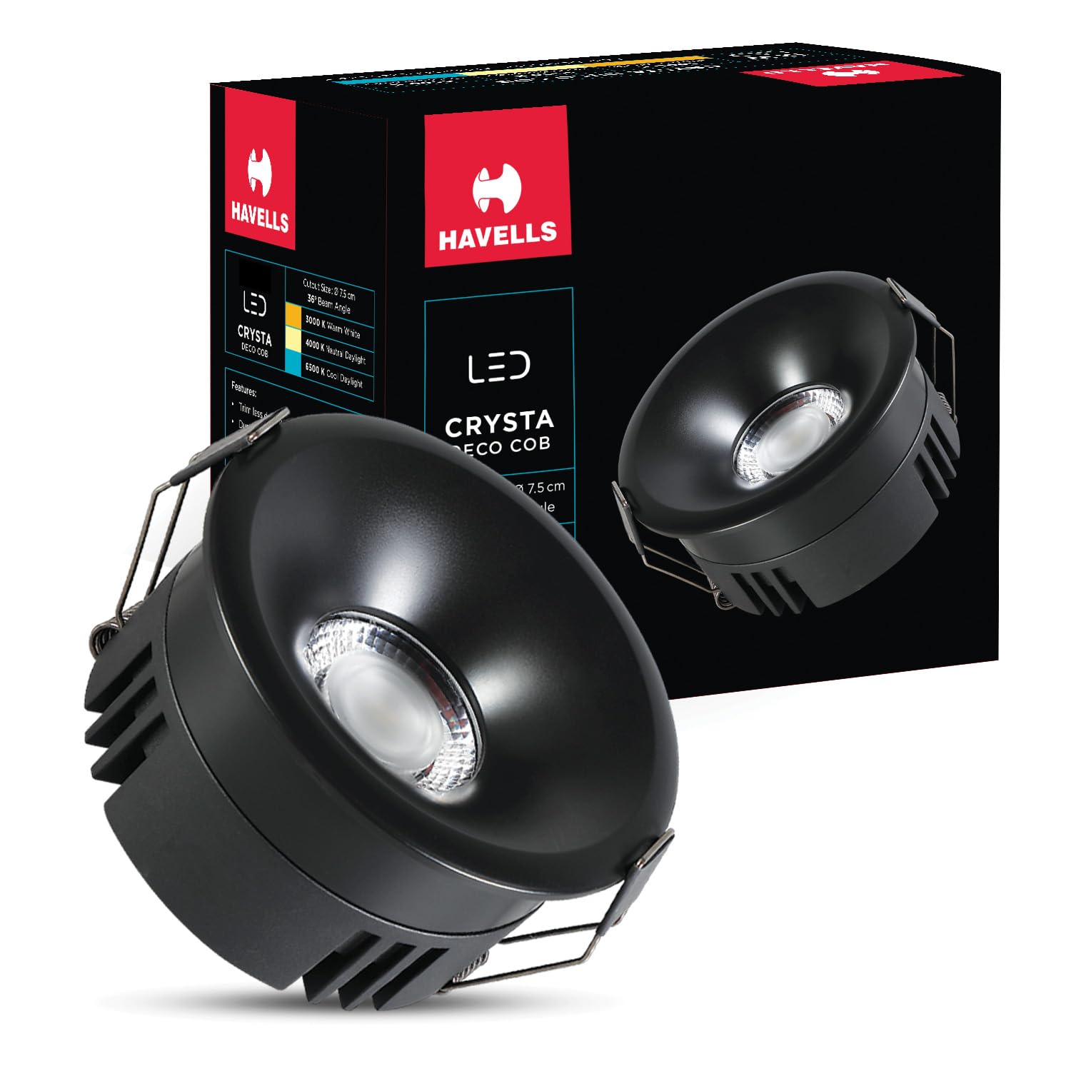 Havells Crysta Deco Cob 7W 4K Matt Black,Led-Spotlights,Energy Efficient,Long Life of 25000 Burning Hours,Beam Angle of 36°,Metal Body Cob with Independent Driver,Natural Daylight (4000K)-image-39