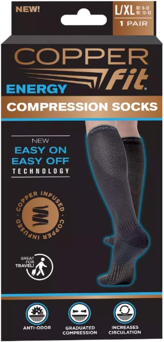 Copper Fit KneeHigh Compression Socks 2Pack (Black) Large/XLarge