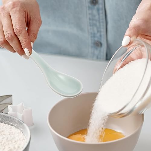 Miniatura 7 de GANAZONO Cucharas de sopa de cerámica 3 cucharas de mango corto cuchara asiática japonesa ramen won tonelada cucharas de arroz para ramen pho wonton