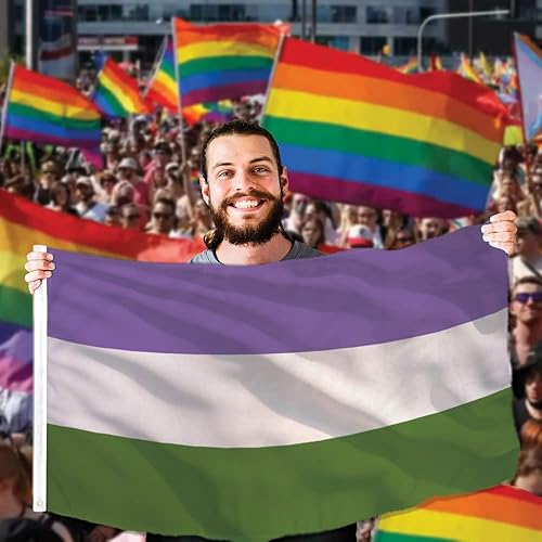 Miniatura 6 de FlagJoint - Bandera de Genderqueer de 3 x 5 pies, bandera del orgullo LGBTQ+, colores vibrantes, resistente a los rayos UV, ojales de latón,
