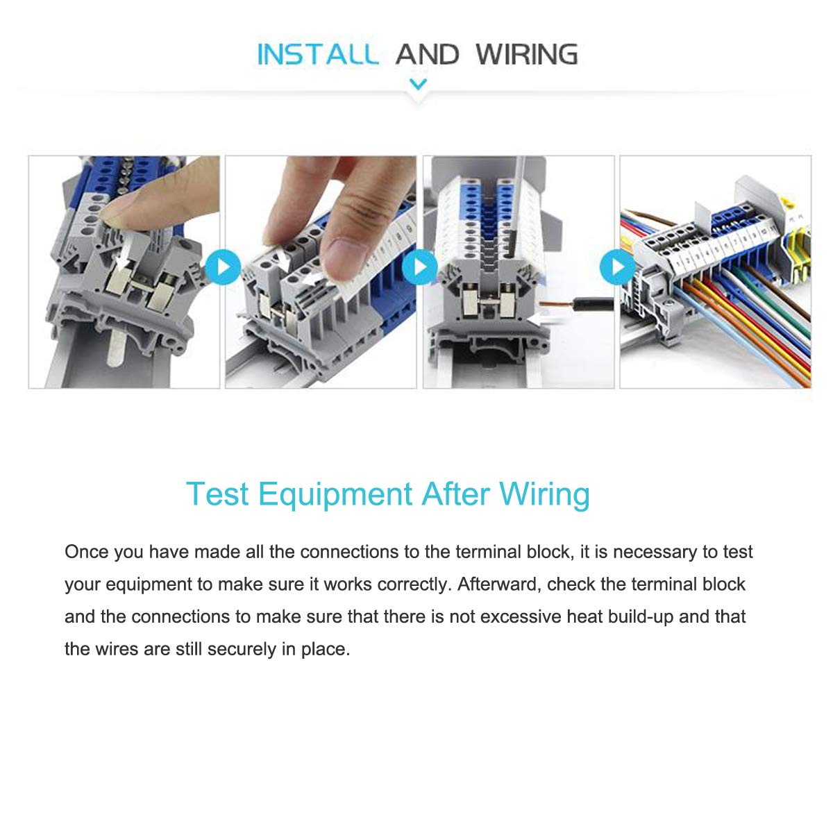 Erayco DIN Rail Terminal Blocks Kit, 20PCS UK2.5B Terminal Blocks 12 AWG Gauge, 20A 600V, 2PCS Ground Blocks, 4PCS Jumpers, End Stopper, End Covers, Marker Strip, 1Pcs 8" Aluminum Rail
