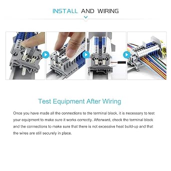 Erayco DIN Rail Terminal Blocks Kit, 20Pcs UK5N 10 AWG Terminal Blocks, 2Pcs Ground Blocks, 2Pcs FBI-10-6 Terminal Fixed Bridge, 4Pcs E/UK End Brackets, 2Pcs D-UK3/10 End Covers, 1Pcs 8