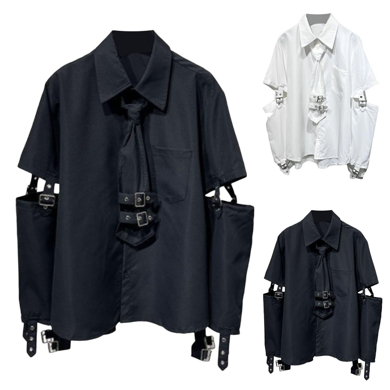 Generico Camicia Uomo Slim Fit, Camicia Patchwork in Metallo con personalità Scura da Uomo