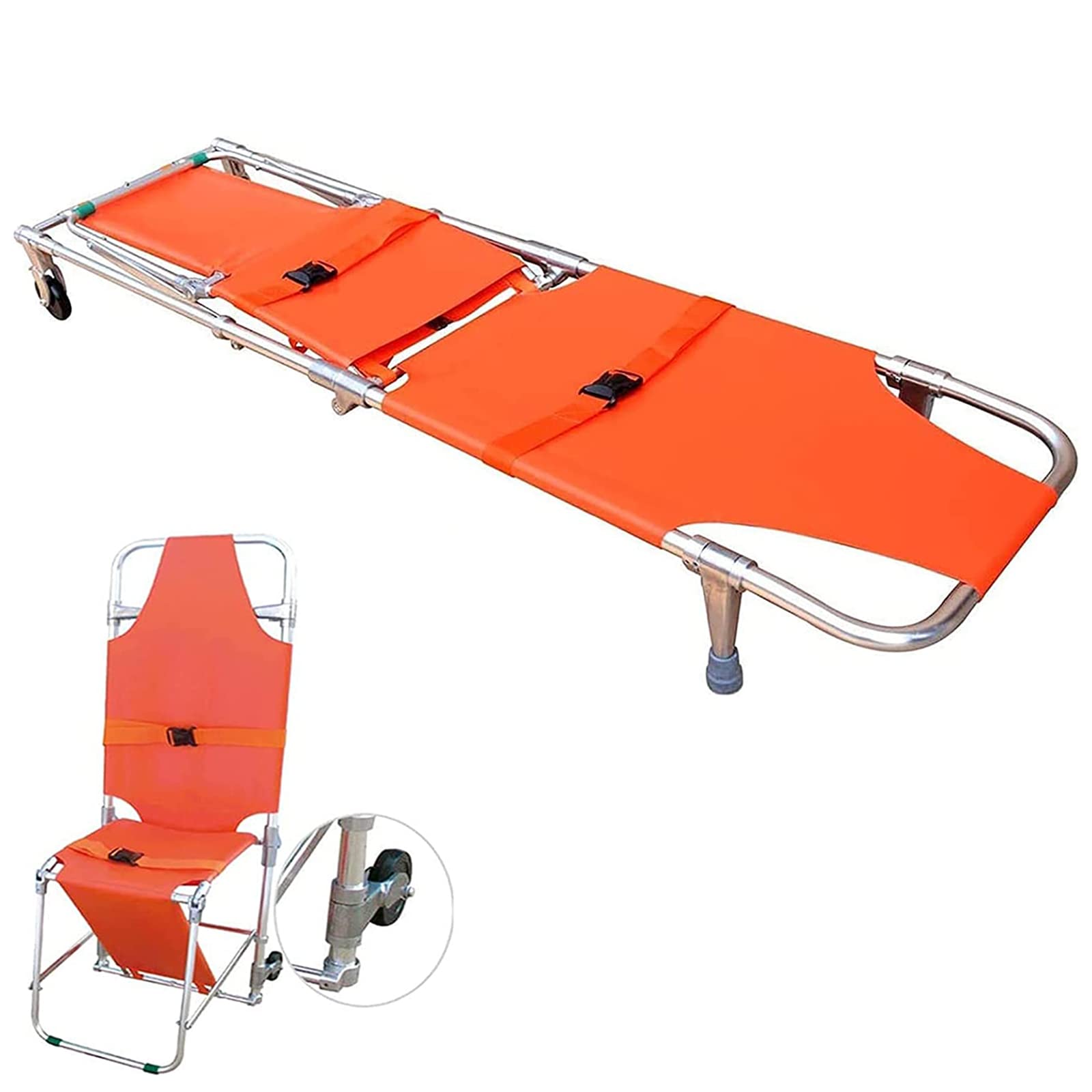 Camilla de Rescate de Emergencia, Silla Plegable de Aluminio, Camilla de evacuación para ambulancias, Bomberos, escaleras, con 2 Patas de Apoyo y Ruedas.