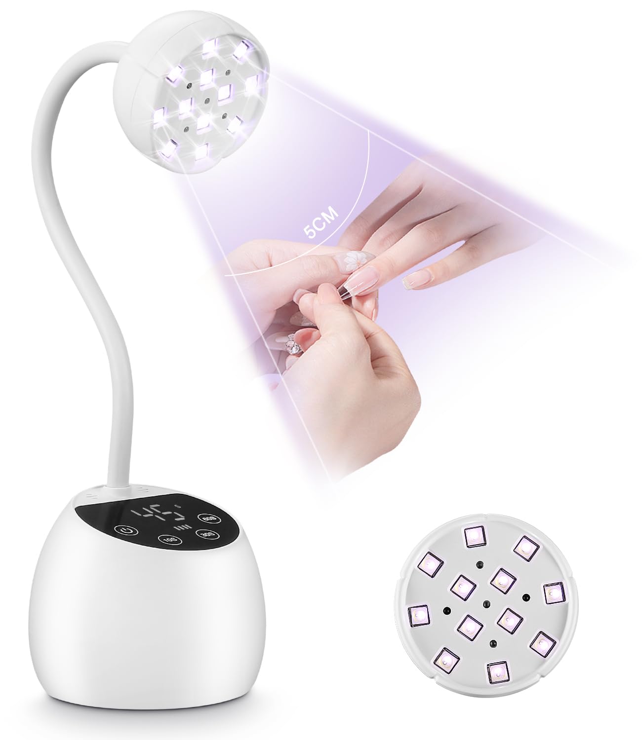 Lámpara Uñas Semipermanentes con 12 LEDs, Mini Lámpara UV LED Uñas, Sensor Automático, Temporizador (10S/30S/60S), Portátil Secador de Uñas, Lámpara UV para Uñas de Gel