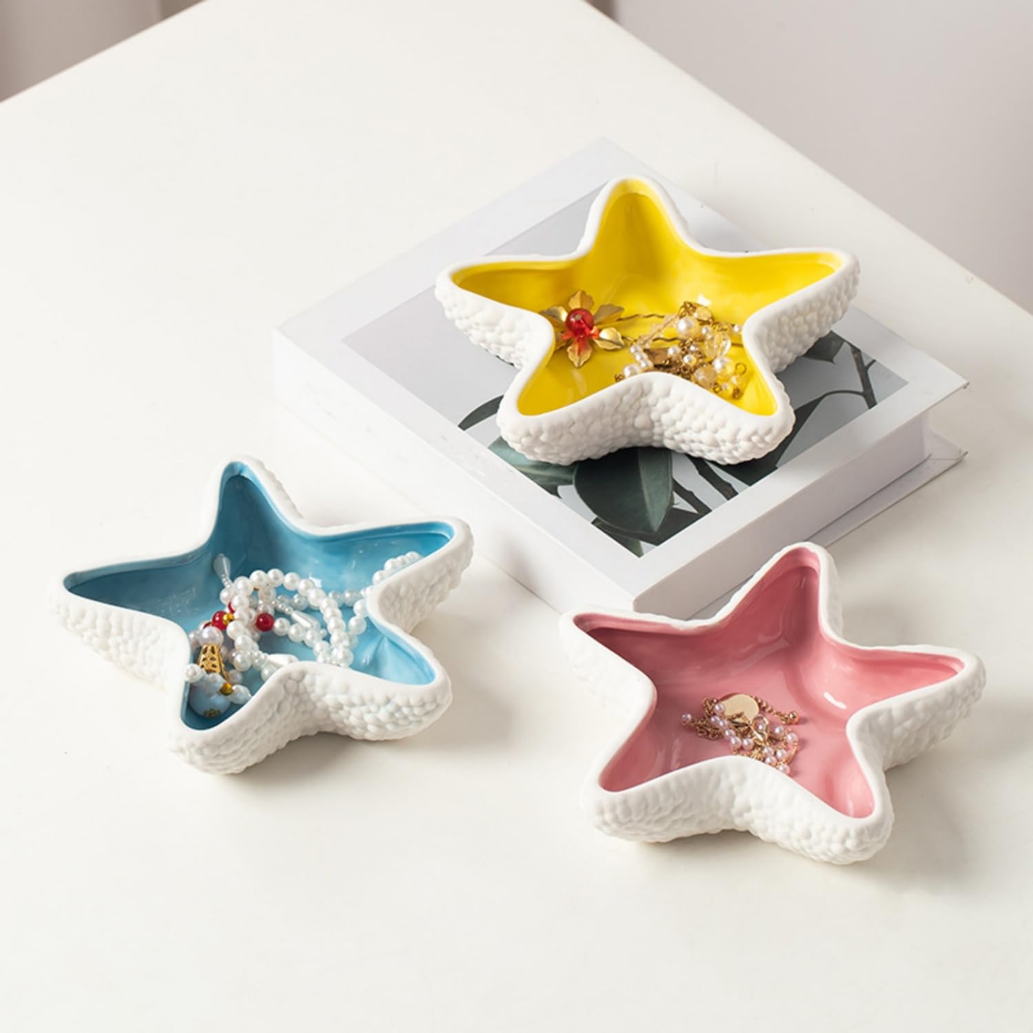 ZGRTZH Zeester Sieraden Schotel Tray Keramische Blauwe Ring Houder Voor Sieraden Trinket Schotel Snoep Schotel Sieraden Dienblad Sieraden Plaat Kleine Sleutel Kom Voor Entryway Tafel Verjaardag Home