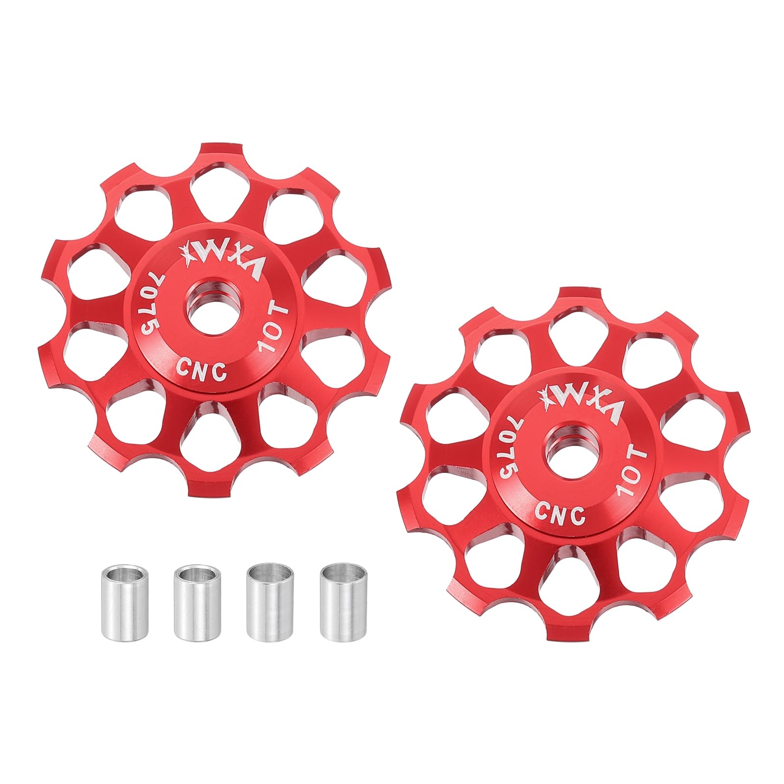 sourcing map 2 Set Bicycle Rear Derailleur Pulley 10T Ceramic Bearing Wheel Aluminum Alloy Guide Roller Wheels for 8/9/10/11 Speed Transmission System Road Bike Mountain Bike MTB BMX, Red