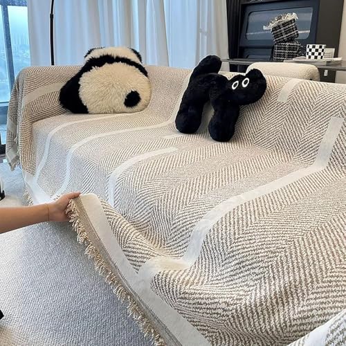 Funda De Sofá De Chenilla A Rayas Simple Antiarañazos,Moda Striped Multiusos Manta Sofa para,Todas Las Estaciones,Antideslizante, Lavable(Coffee,70.9 * 35.4in)