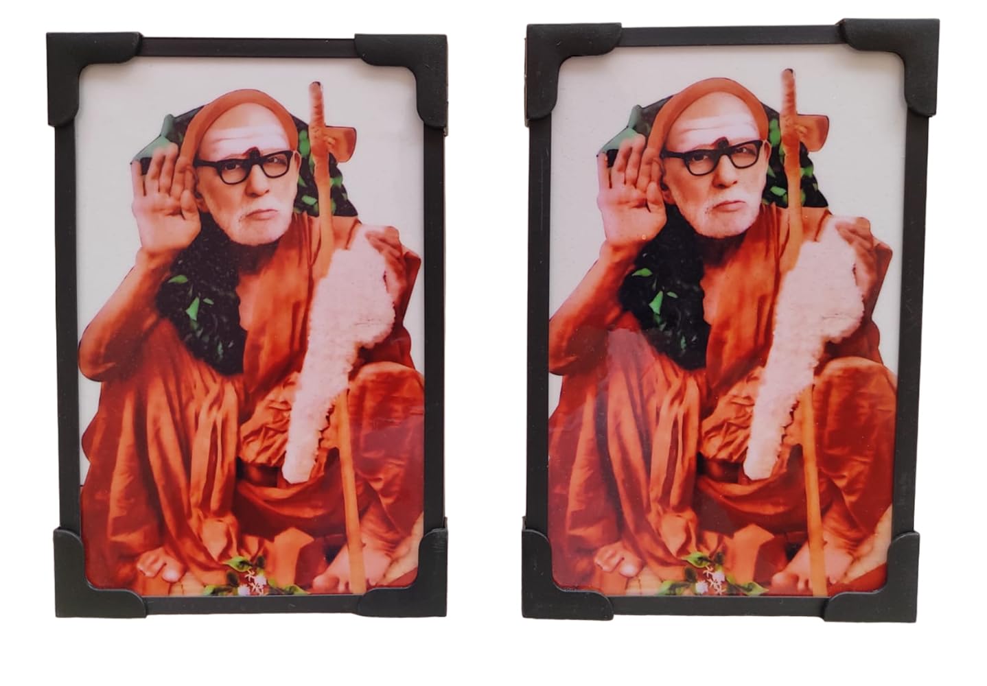 Vils [Combo Offer] Kanchi Saint Jagadguru Shri Sankaracharya Maha Periyava Divine Holy Blessing Wood & Plastic Wall Mount/Table Top Photo Frame Cutout with Back Stand (4 inch X 6 inch)