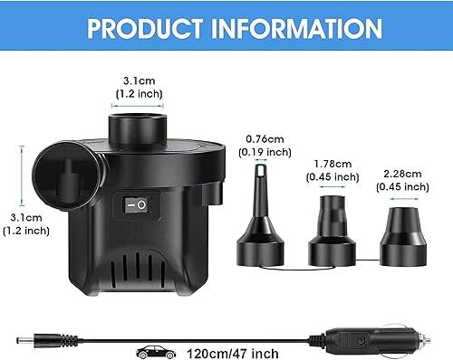 Miniatura 2 de Inflardesinflar rápido para inflables, colchones de aire, juguetes de piscina, camas de campamento, sofá, mini bomba compacta y portátil con 3
