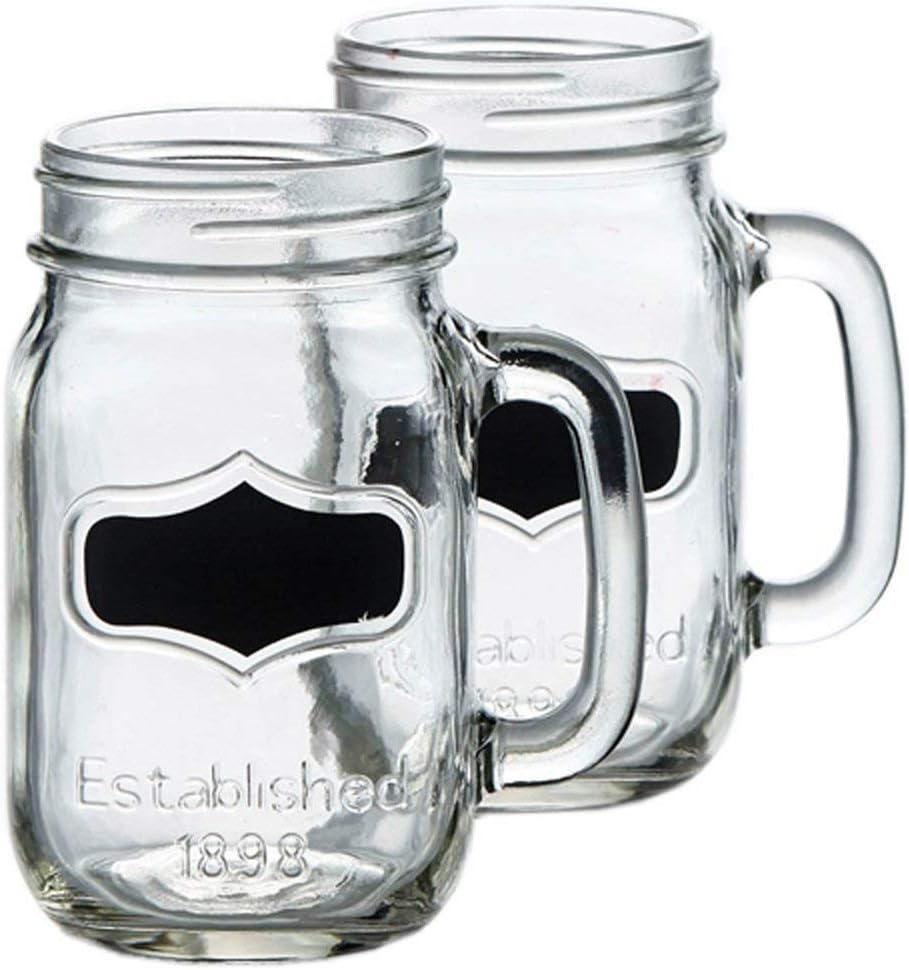 CirclewareYorkshire Glass Mason Jar Mugs with Chalkboard and Handle, Set of 4, Heavy Base Fun Glassware Drinking Beverage Cups for Water, Beer, Juice & Bar Decor, 17.5 Ounce, Black
