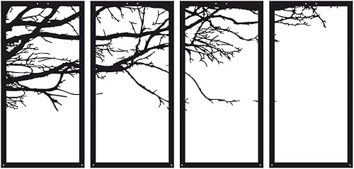INTCHE Wall Sculptures, Set of 4 Metal Wall Decor, Tree of Life Wall Art Geometric Metal wFrame Farmhouse Hanging Decoration for Home Apartment,