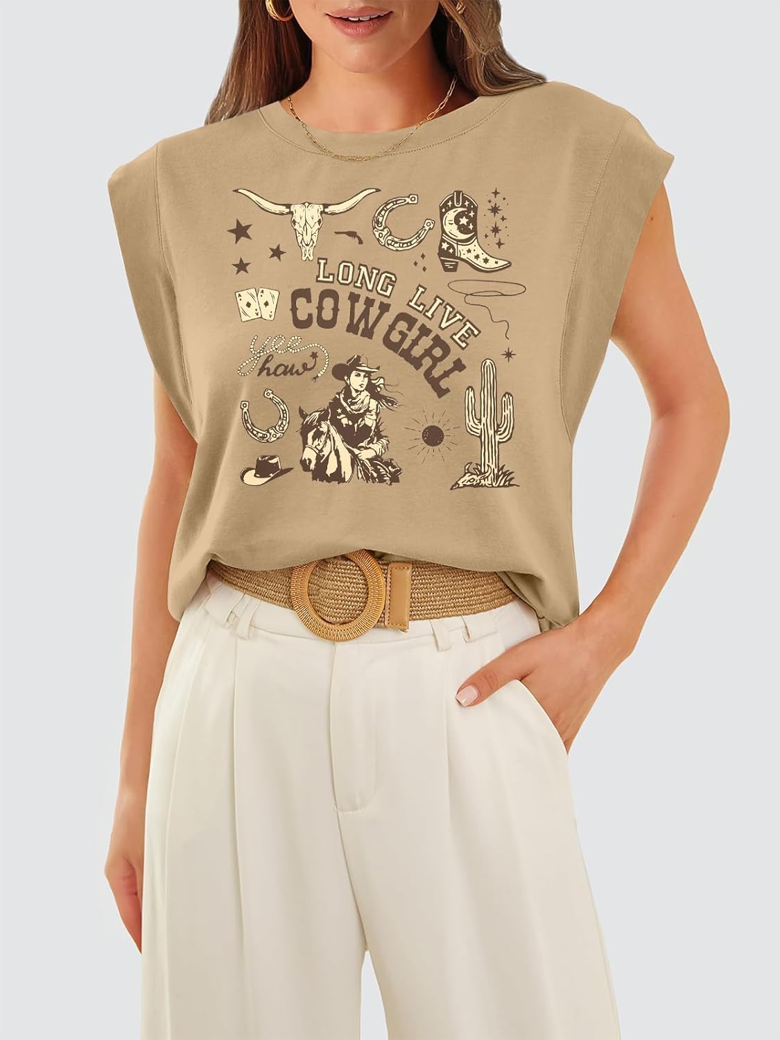 Western Cowgirl Tank Tops Women Country Music Cap Sleeve Crop Top Rodeo Cowboy Graphic Tee Shirt - Image 4