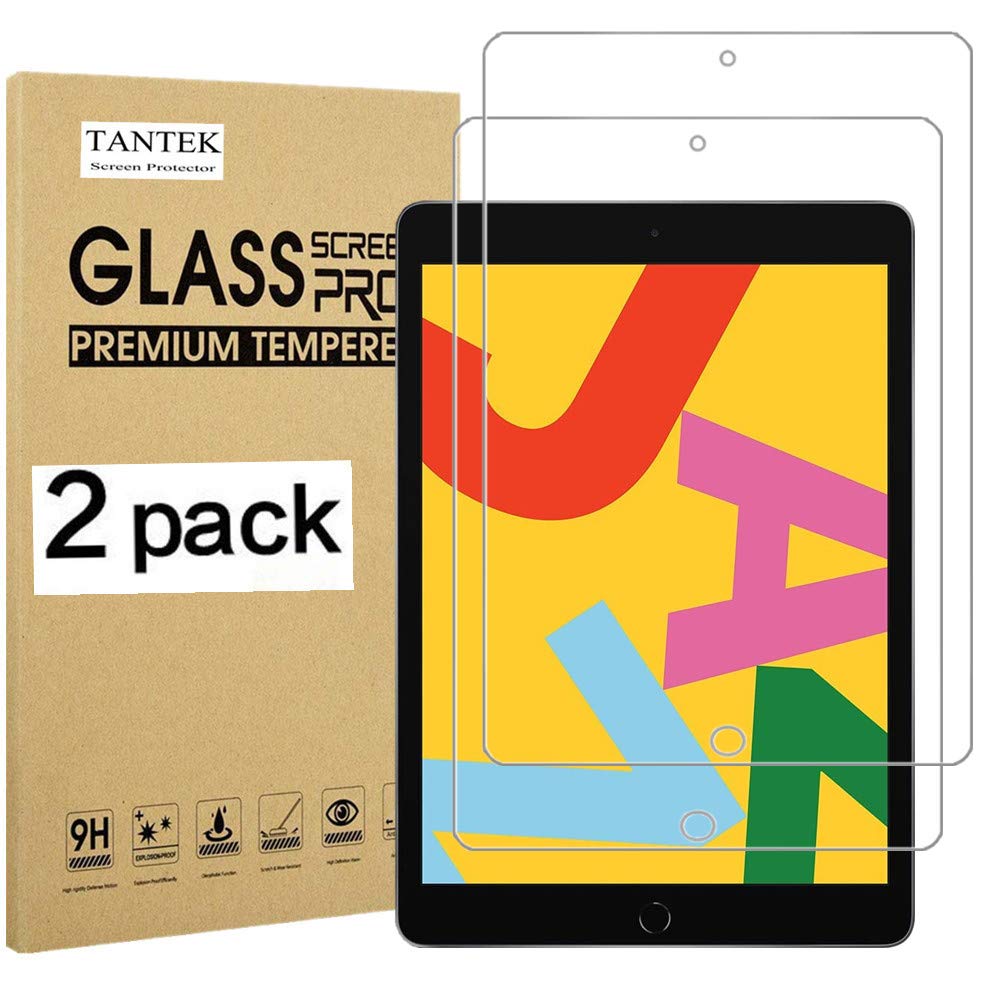 TANTEK [2-Pack] Screen Protector for iPad 7 (2019 Model, 7th Gen),10.2-Inch,Tempered Glass Film,Ultra Clear,Anti Scratch,Bubble Free,Apple Pencil Compatible