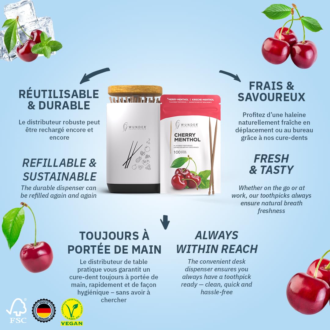 Wunder cure-dents aromatisés rechargeables - sans plastique - haleine fraîche anti-mauvaise haleine