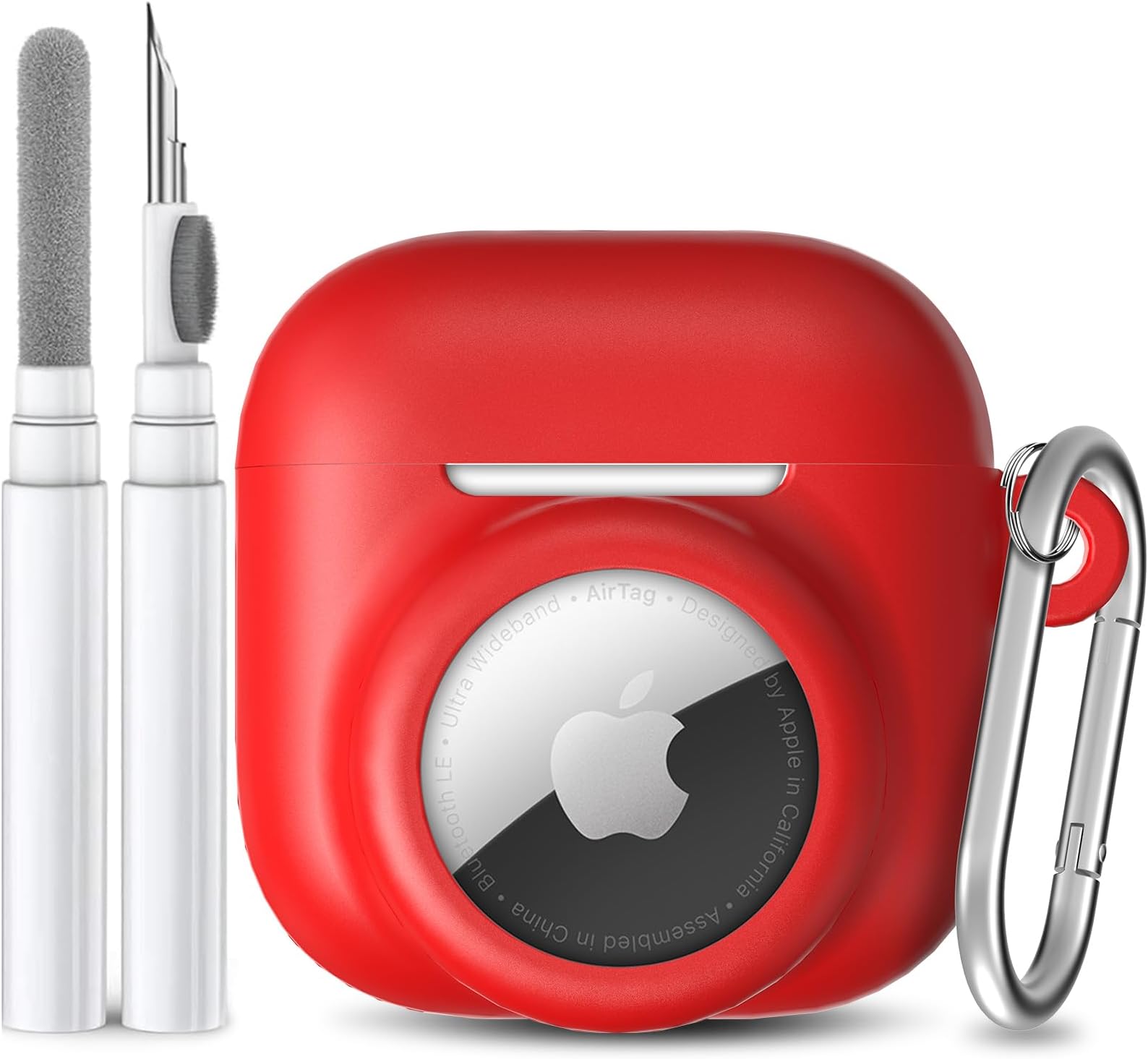 2 in 1 Silicone Case Compatible with AirPod 4 and AirTag 2/1, Shockproof Protective Skin Cover for AirPods 4th Generation with Cleaner Kit & Carabiner (Red)