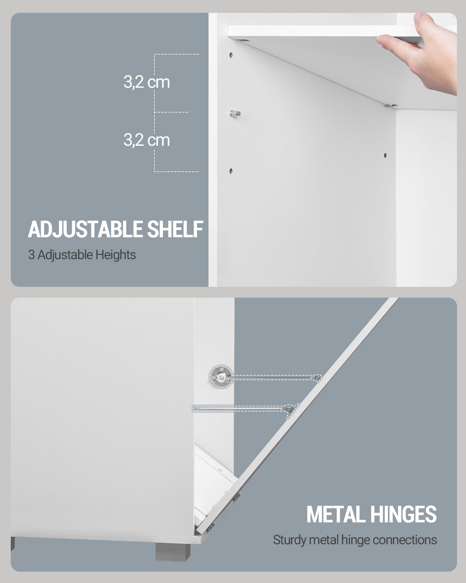 Hzuaneri Meuble de Salle de Bain avec Panier à Linge Amovible, Armoire Haute étroite, Placard de Rangement Haut avec Panier à Linge, Étagères Réglables, 40 x 40 x 170 cm, Blanc BC72003X